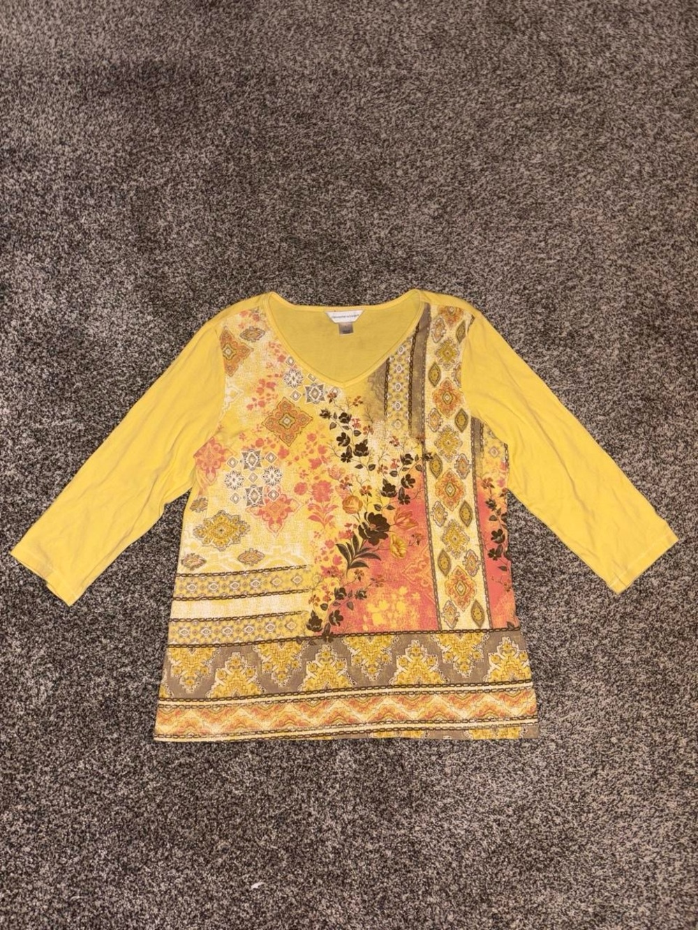 Y2K V Neck Top with grunge boho floral design